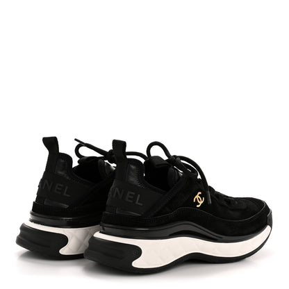 Chanel Suede Calfskin Nylon Grosgrain CC Sneakers 37.5 Black 5 of 10