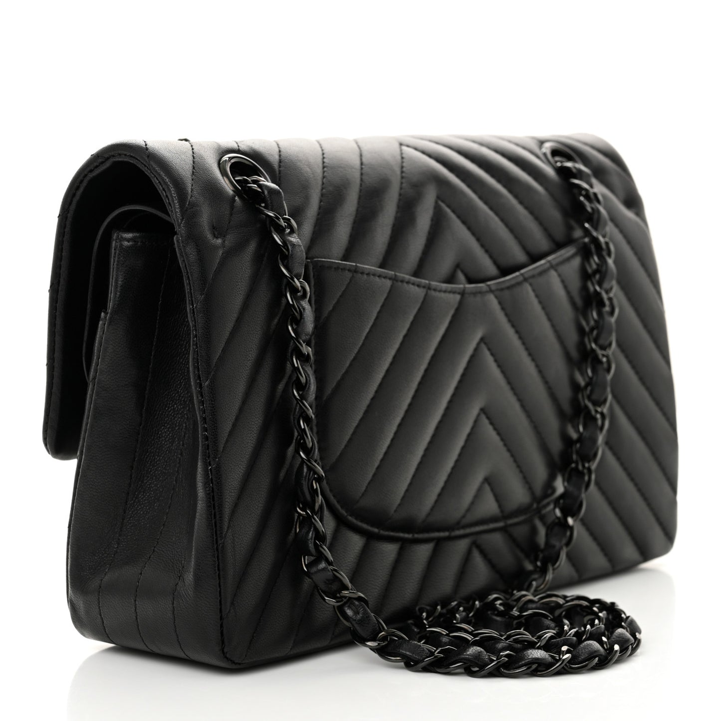 Lambskin Chevron Quilted Medium Double Flap So Black