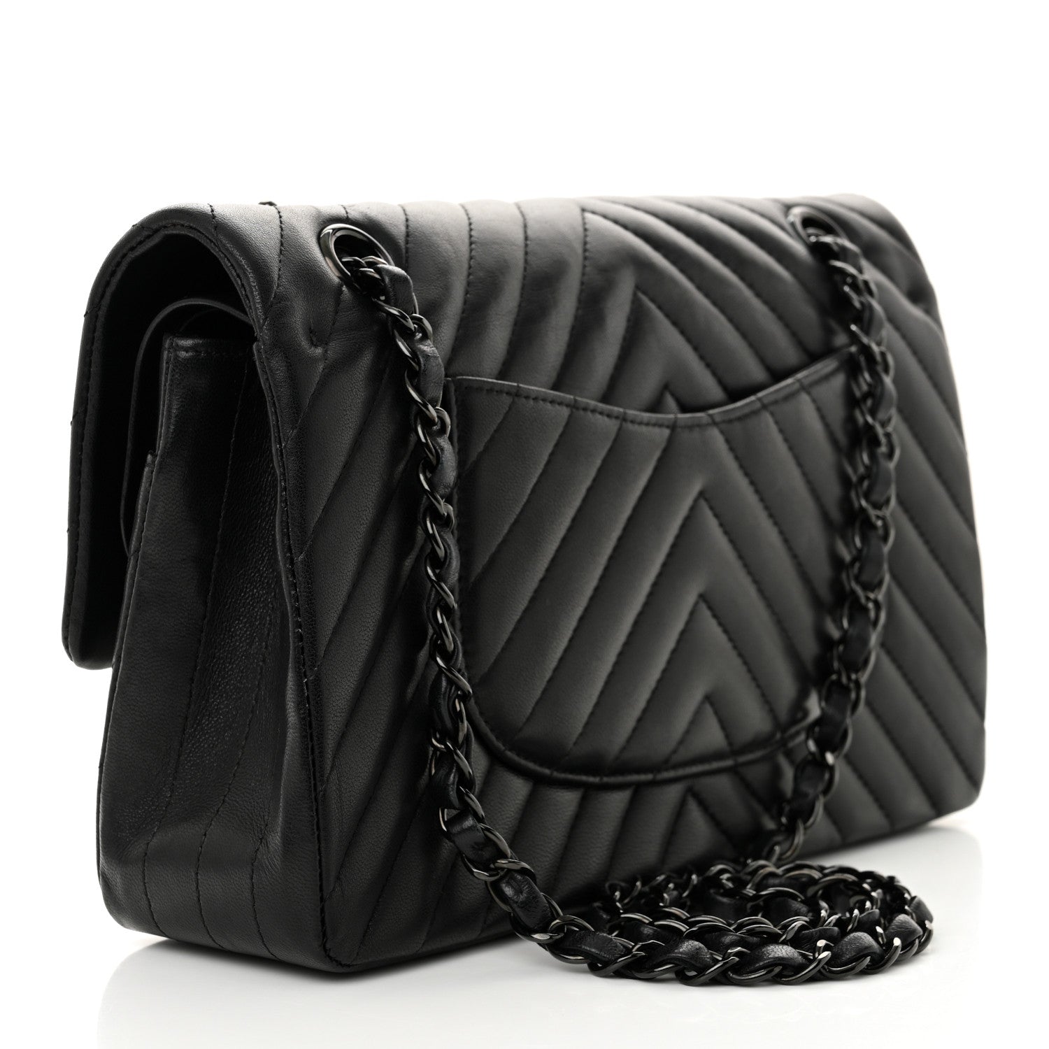 Chanel Lambskin Chevron Quilted Medium Double Flap So Black 3 of 13