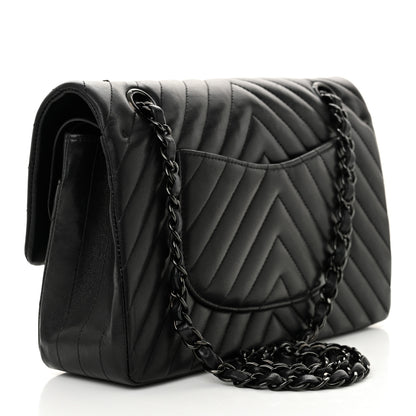 Chanel Lambskin Chevron Quilted Medium Double Flap So Black 3 of 13