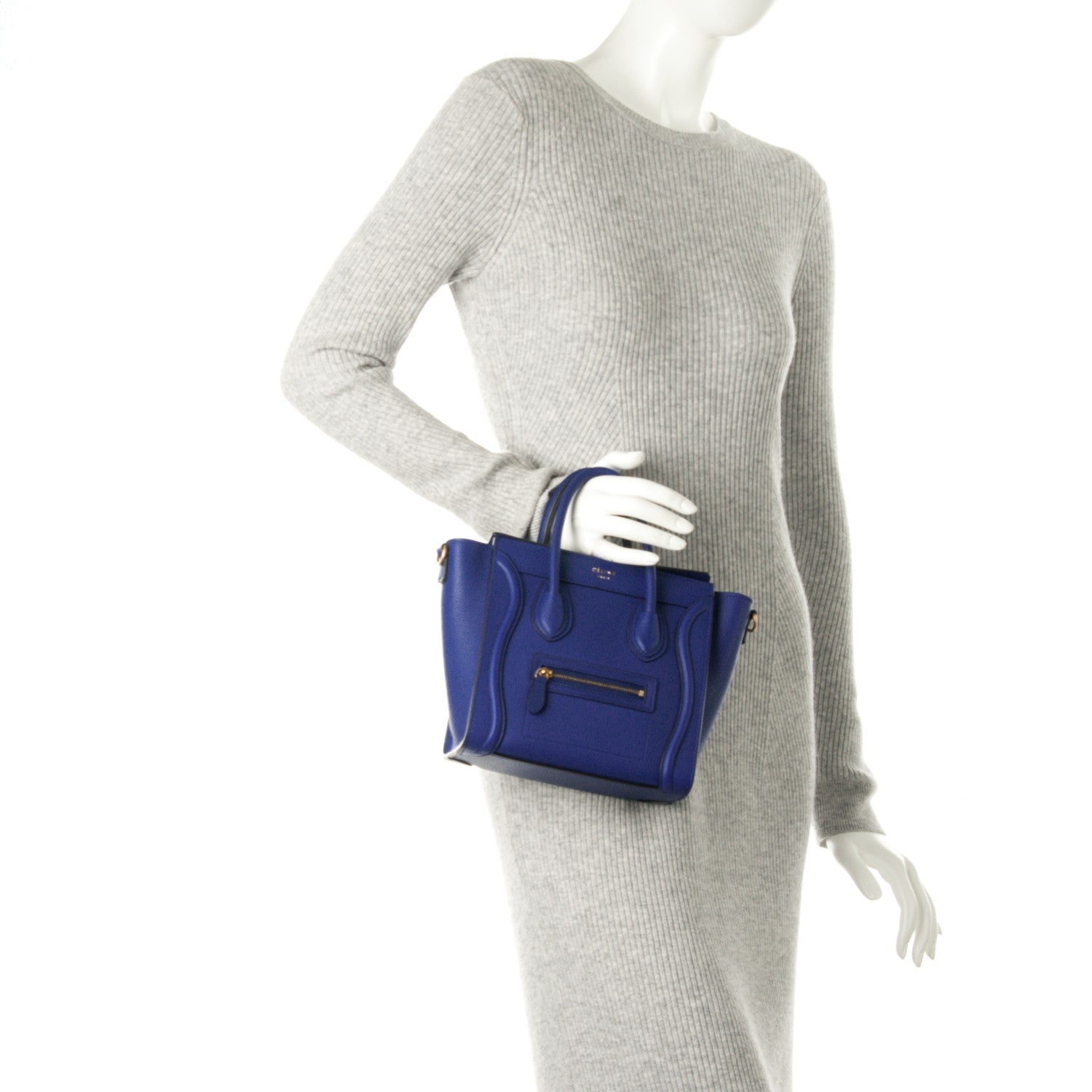 Celine Drummed Calfskin Nano Luggage Indigo 3 of 9