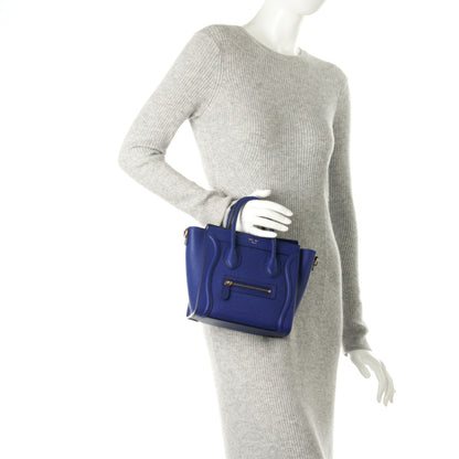 Celine Drummed Calfskin Nano Luggage Indigo 3 of 9