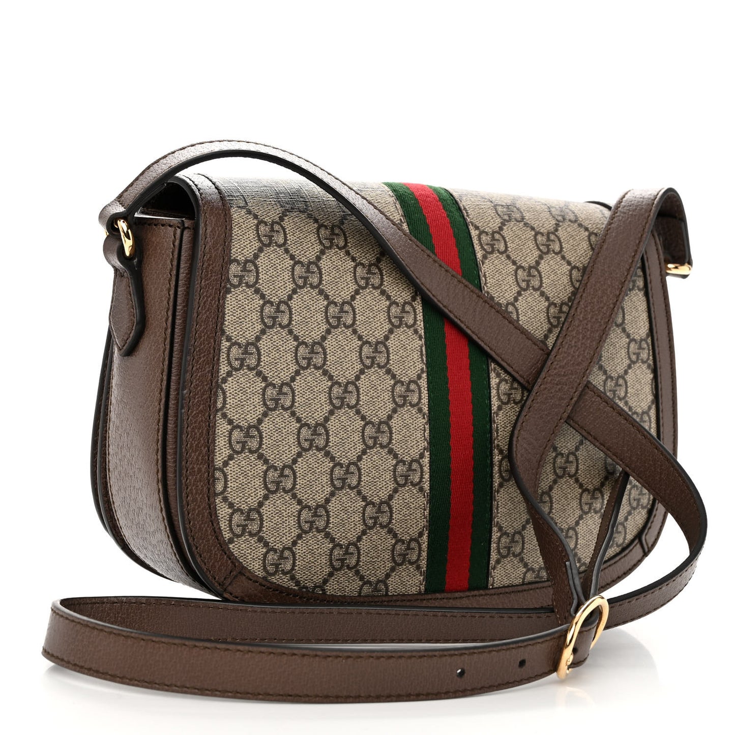 GG Supreme Monogram Web Small Ophidia Flap Messenger Bag Brown