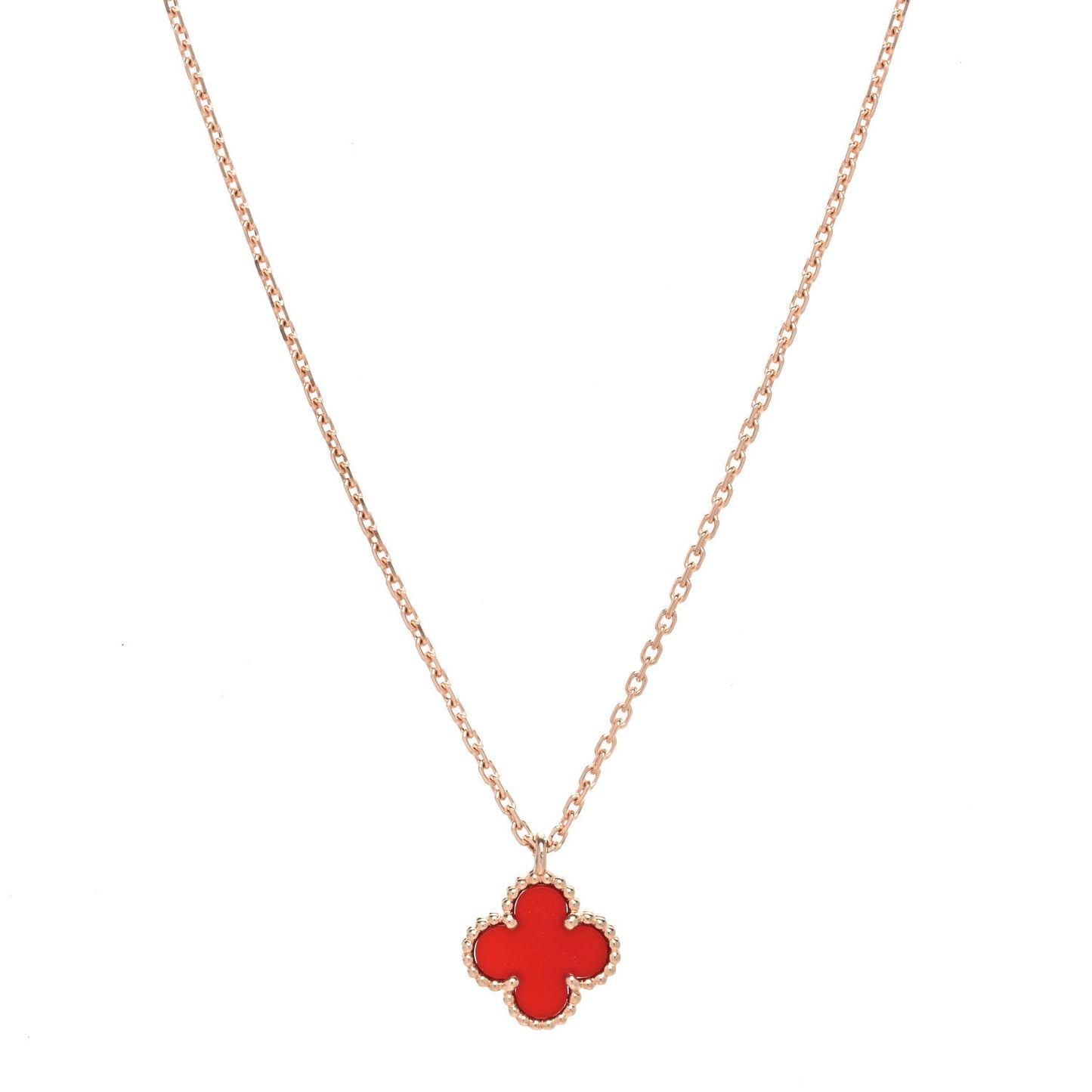 18K Rose Gold Carnelian Sweet Alhambra Pendant Necklace