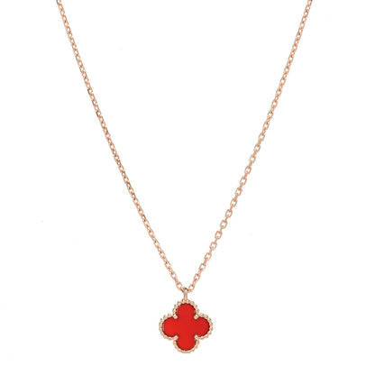 Van Cleef & Arpels 18K Rose Gold Carnelian Sweet Alhambra Pendant Necklace 1 of 7