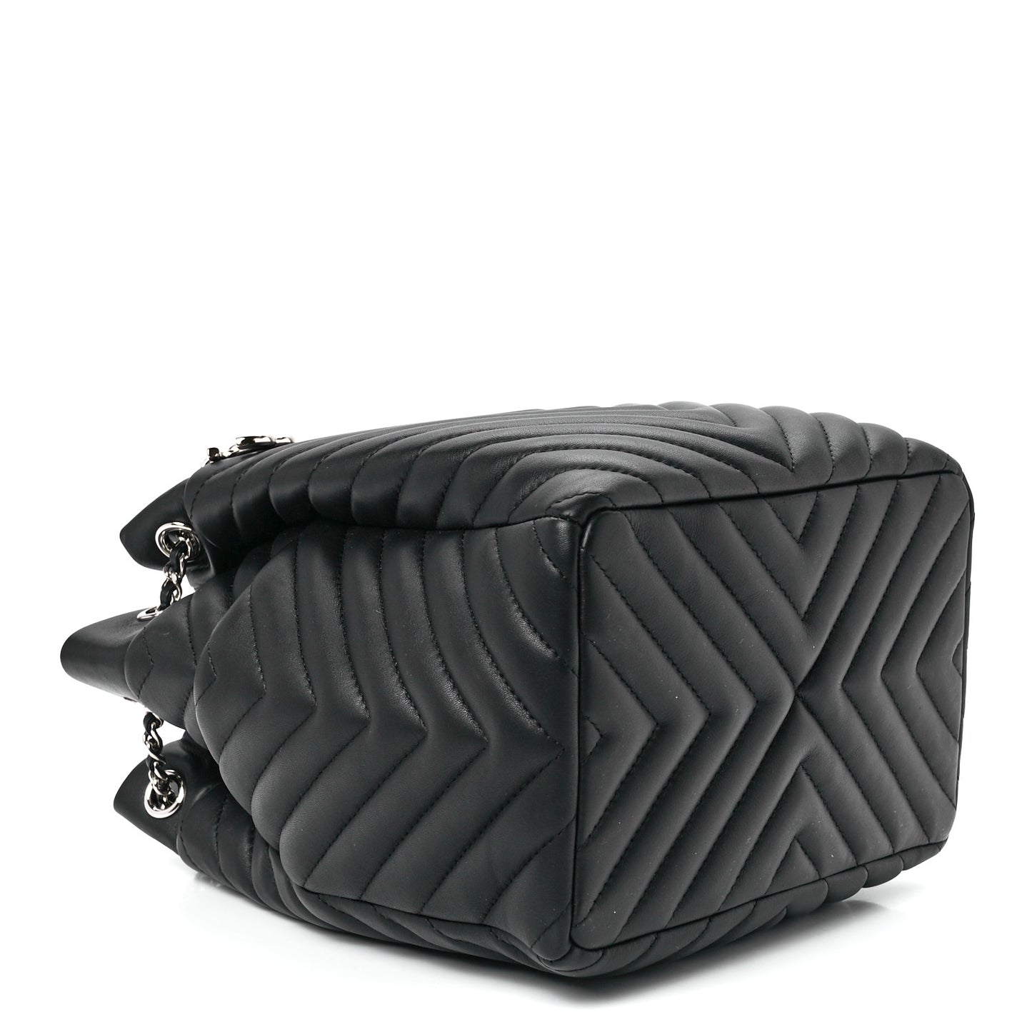 Lambskin Chevron Small Urban Spirit Drawstring Bag Black