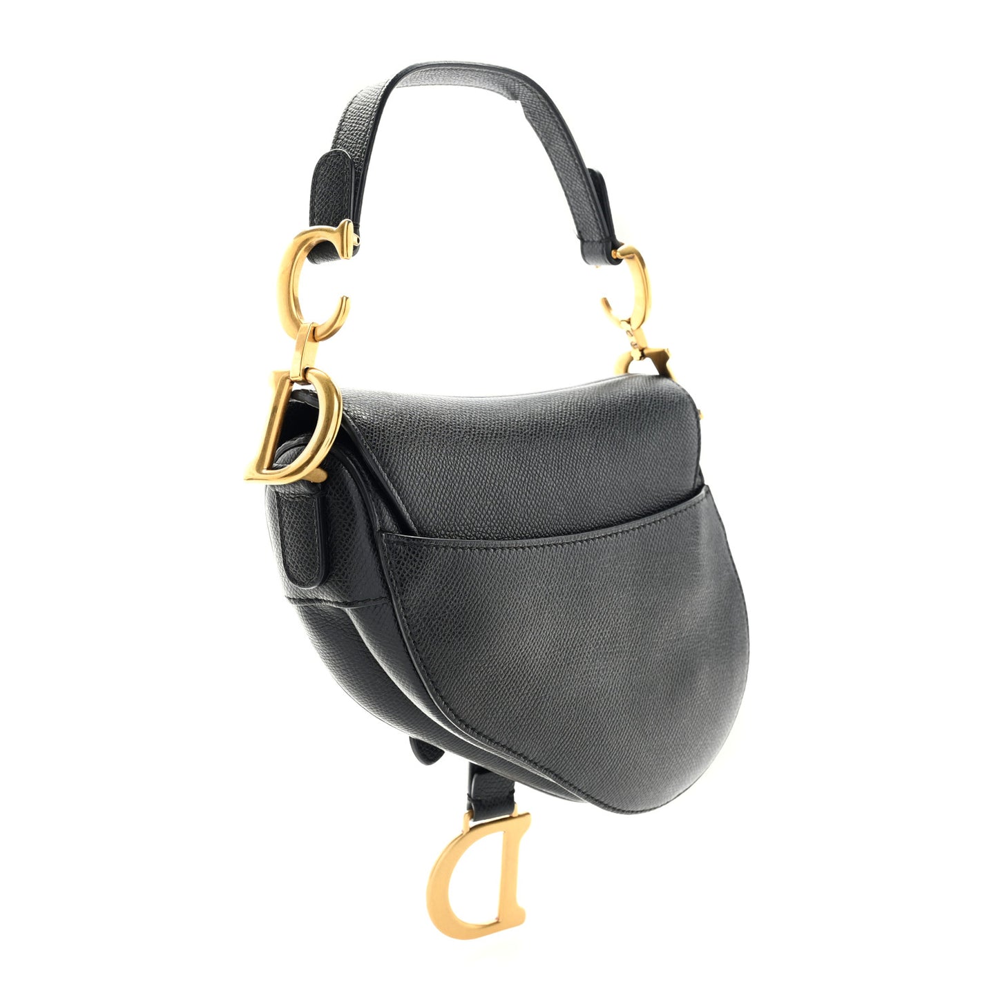 Grained Calfskin Mini Saddle Bag Black