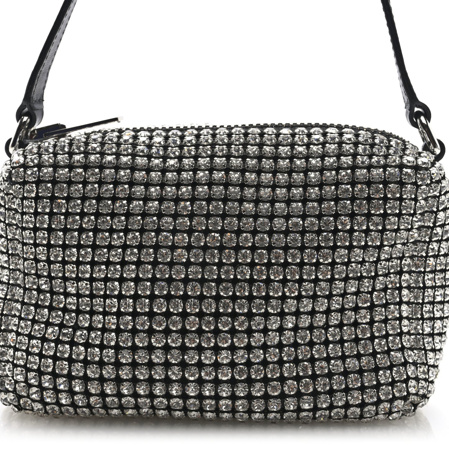 Mesh Crystal Rhinestone Medium Heiress Pouch Black Silver