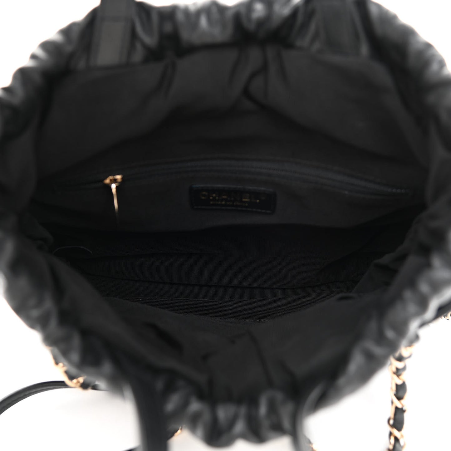 Lambskin Quilted Small Drawstring Shopping Bag Black