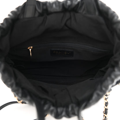 Chanel Lambskin Quilted Small Drawstring Shopping Bag Black 5 of 11