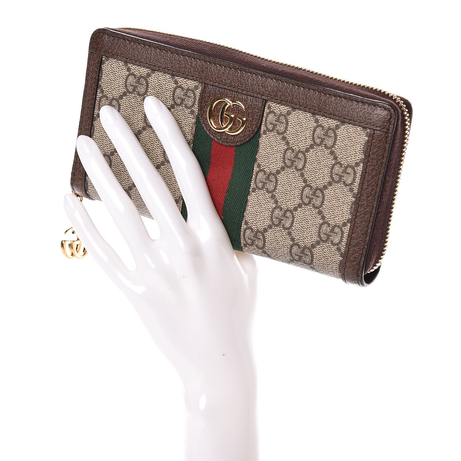 Gucci GG Supreme Monogram Web Ophidia Zip Around Wallet Brown 2 of 6