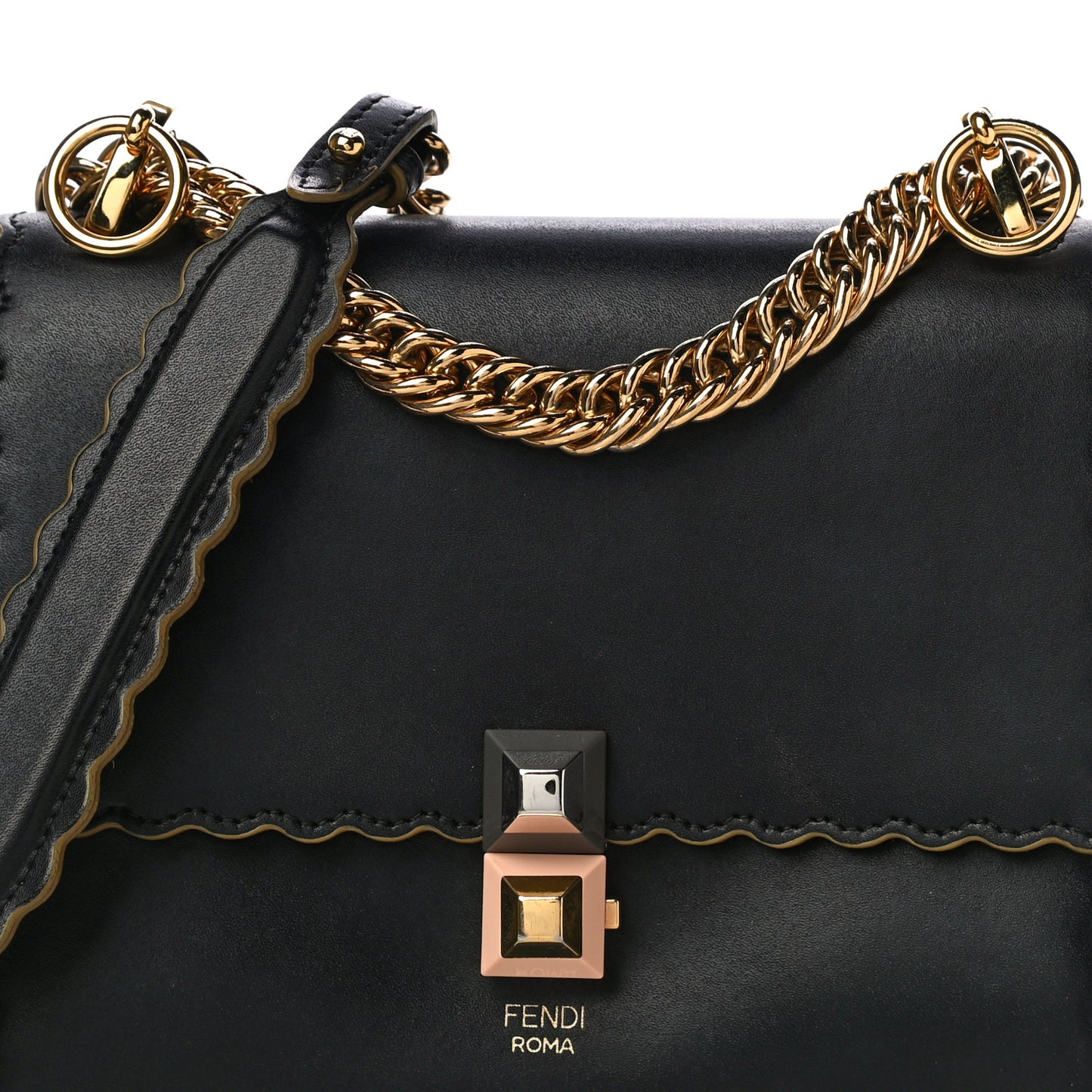 Vitello Liberty Scalloped Studded Small Kan I Shoulder Bag Black