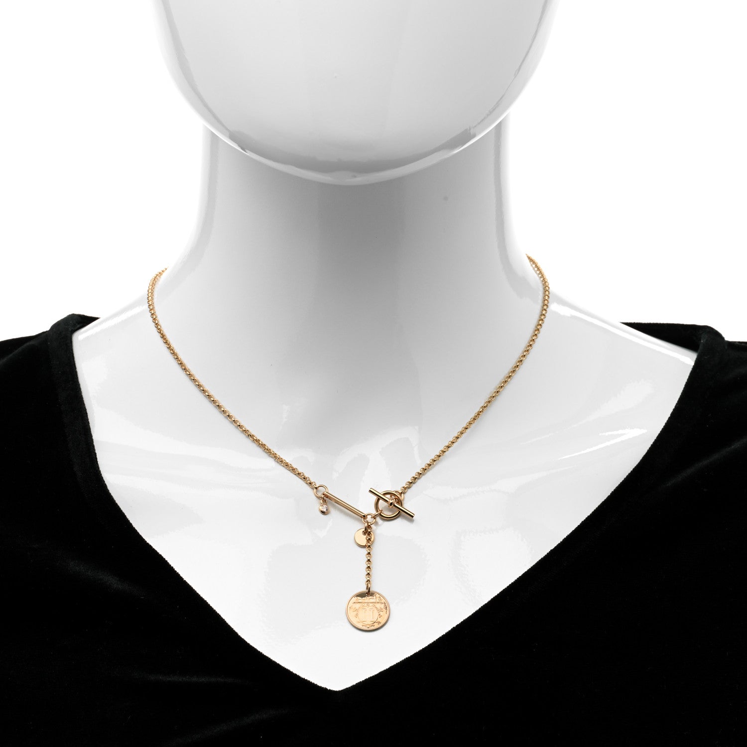 Hermes 18K Rose Gold Diamond PM Ex-Libris Pendant Necklace 2 of 5