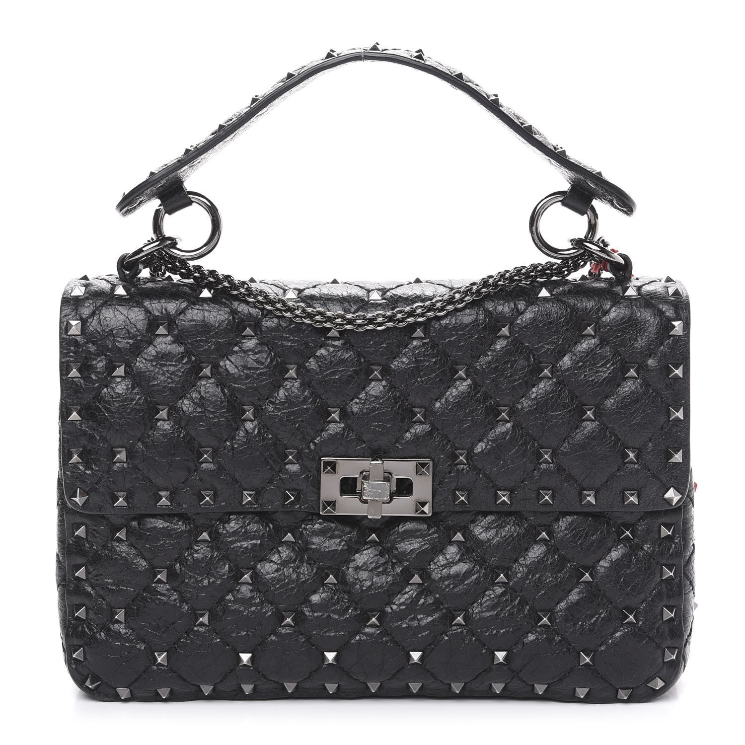 Valentino Garavani Craquele Nappa Medium Rockstud Spike Shoulder Bag Black 1 of 9