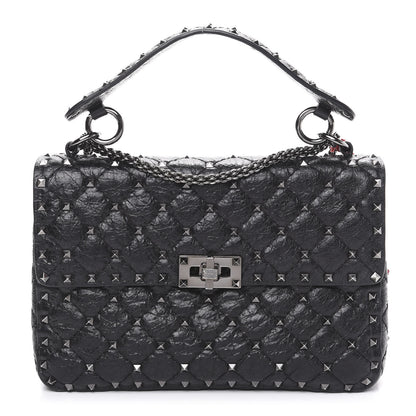 Valentino Garavani Craquele Nappa Medium Rockstud Spike Shoulder Bag Black 1 of 9