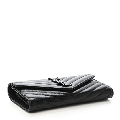 Saint Laurent Grain De Poudre Matelasse Chevron Monogram Flap Wallet Black 3 of 4
