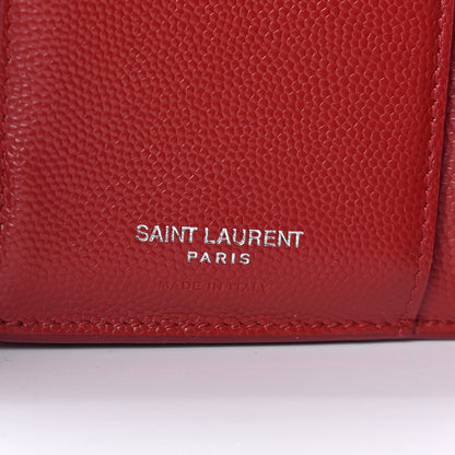 Saint Laurent Grain De Poudre Matelasse Chevron Monogram Compact Tri Fold Wallet Red 6 of 7