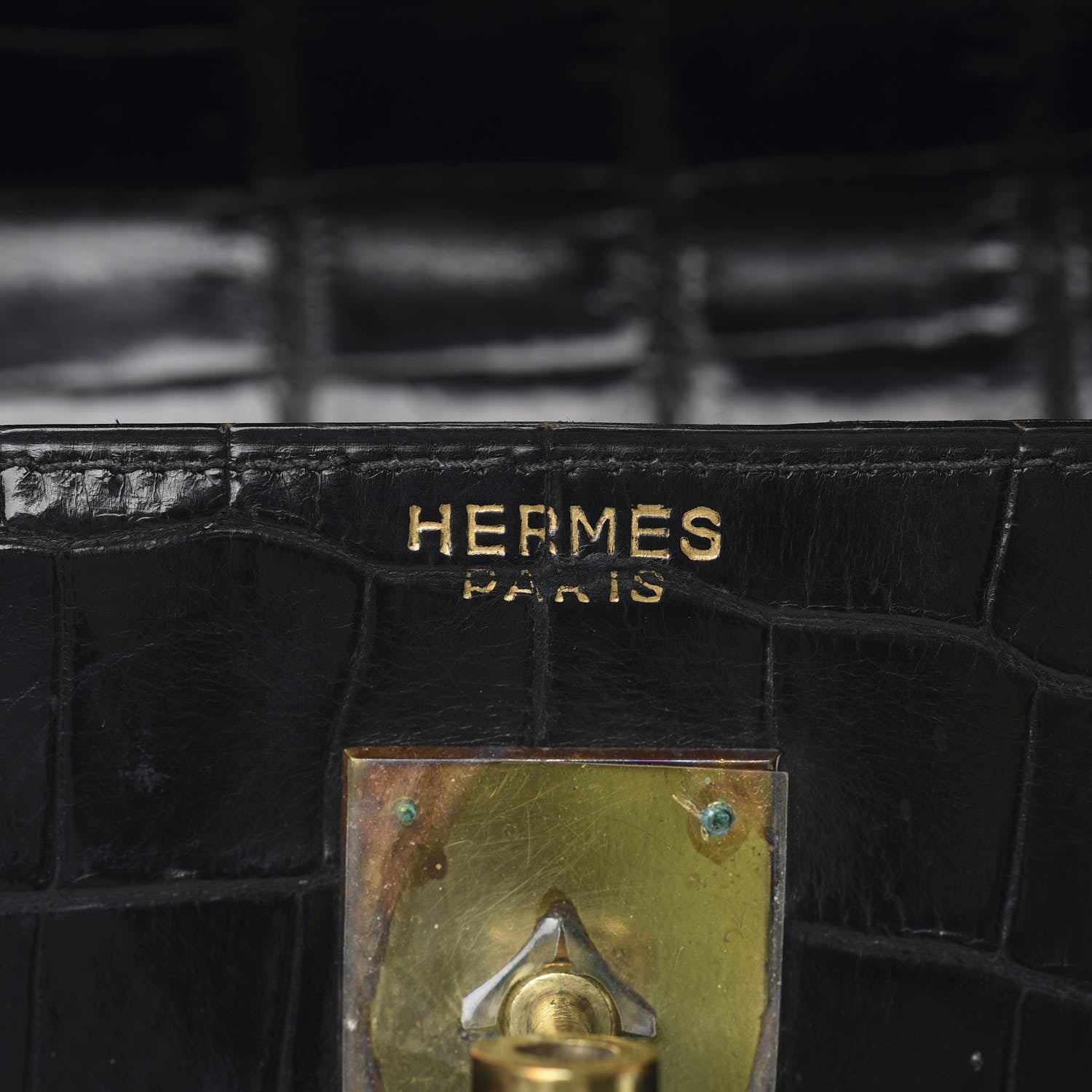 Hermes Shiny Porosus Crocodile Kelly Sellier 32 Black 19 of 50