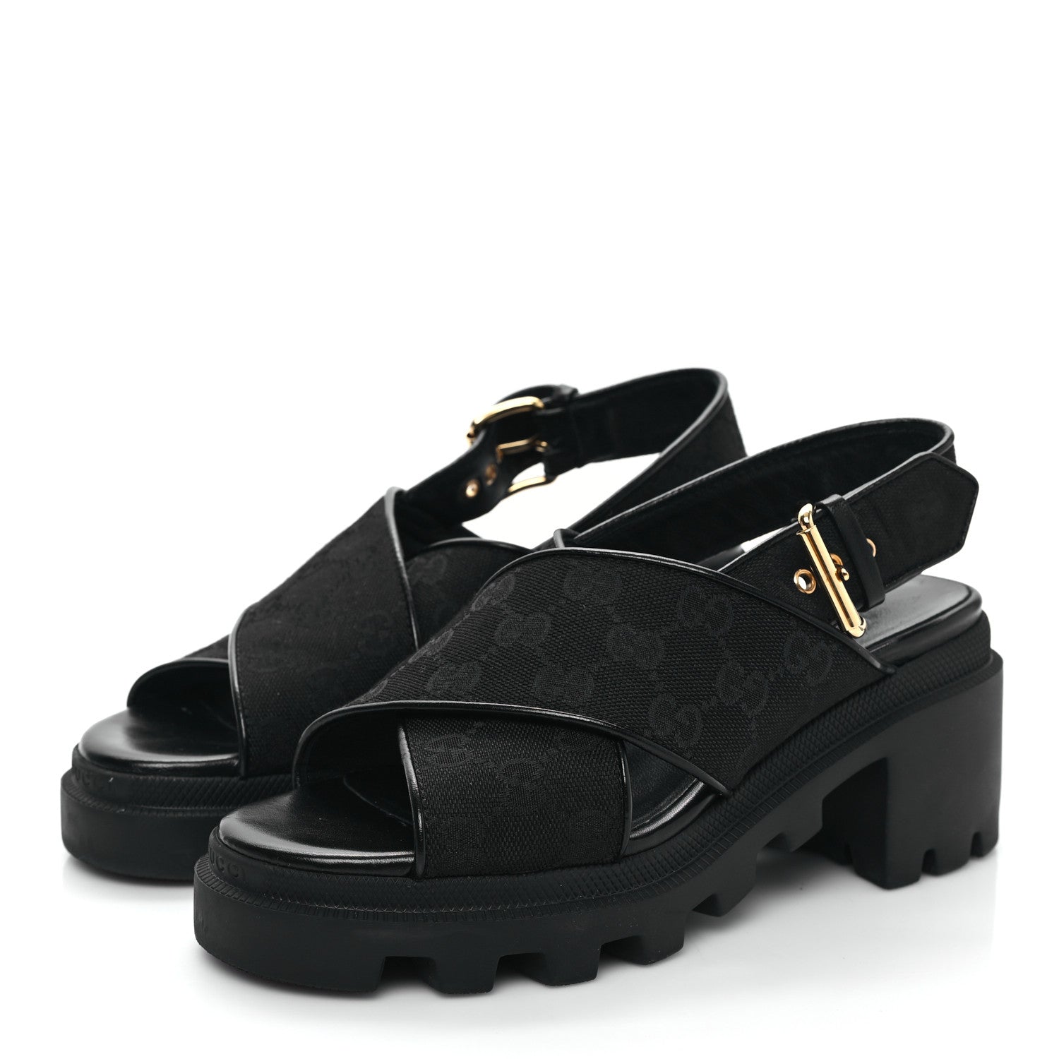 Gucci Monogram Granada Kid Trip 40/72mm Lug Sole Sandals 37 Black 3 of 8