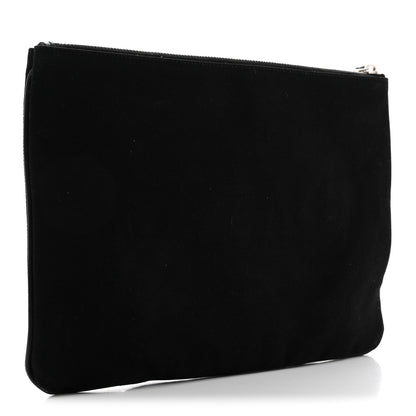 Fendi Cotton Canvas Vitello Grace Light Logo Flat Pouch Black 3 of 8