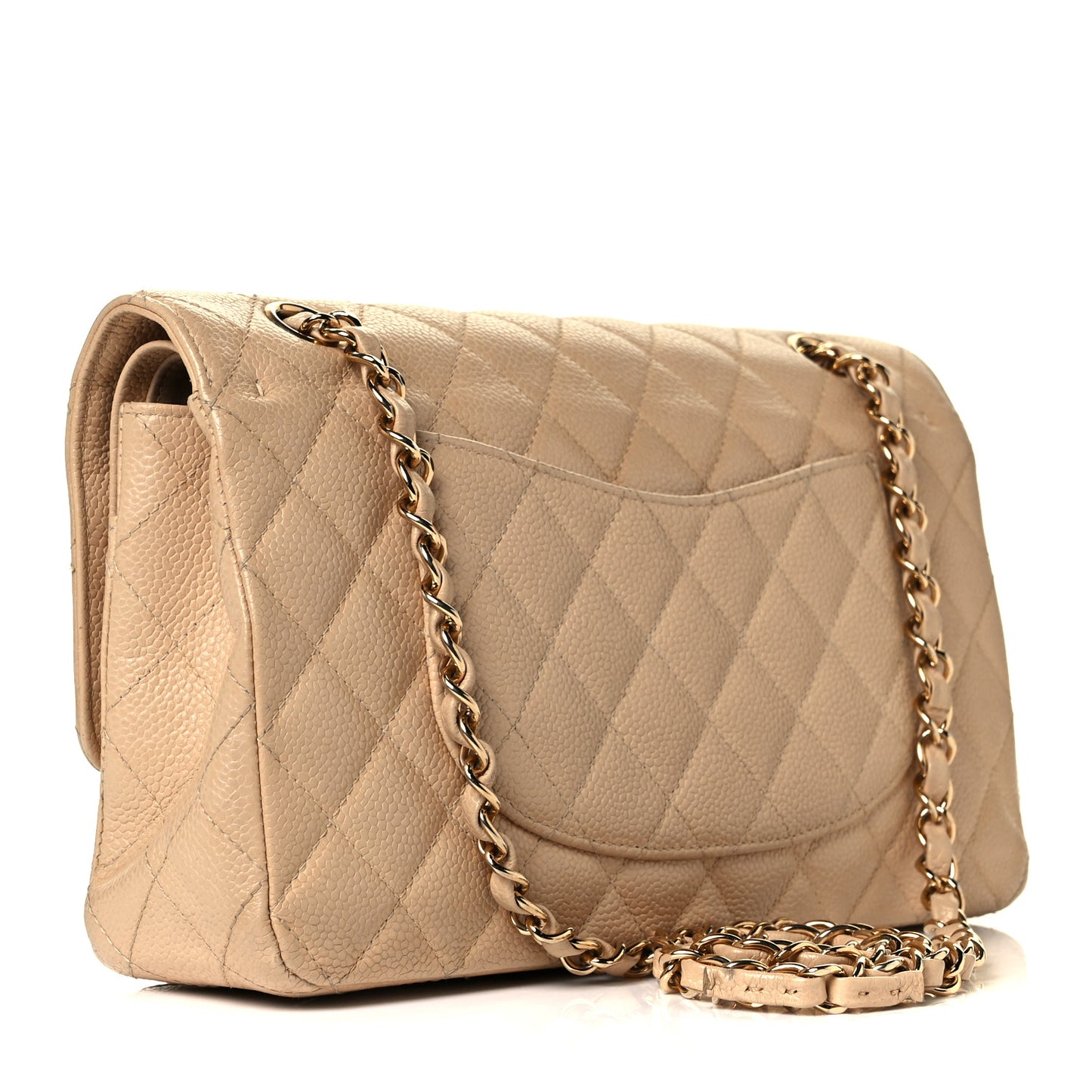 Caviar Quilted Medium Double Flap Beige Clair