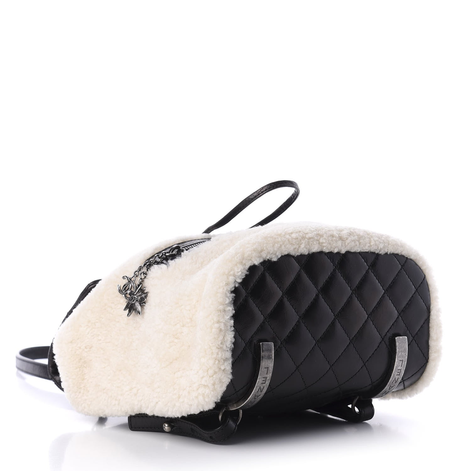 Chanel Glazed Calfskin Shearling Quilted Small Mountain Backpack Black Ivory 3 of 9