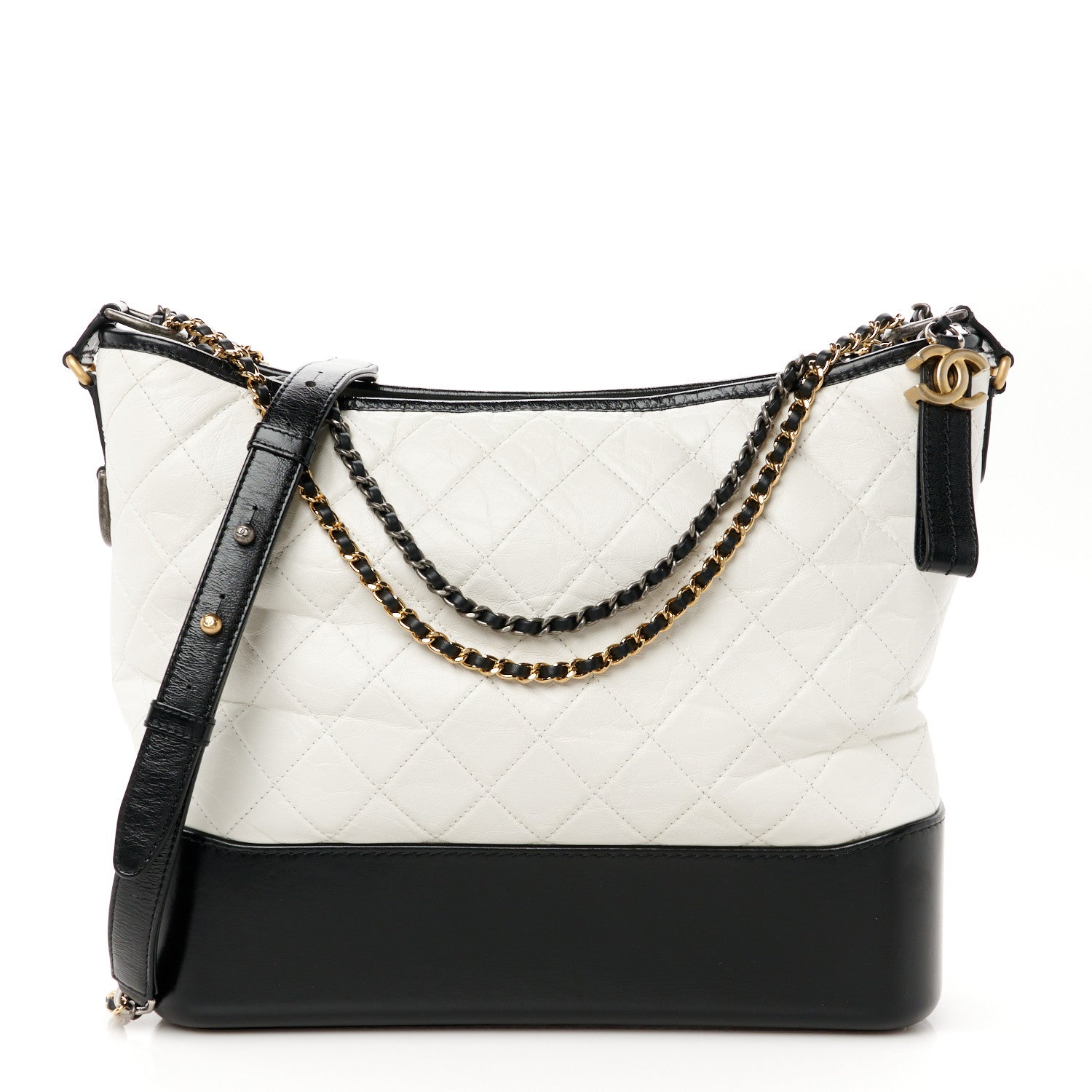 Chanel Aged Calfskin Quilted Large Gabrielle Hobo White Black 1 of 10