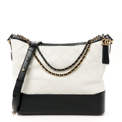 Chanel Aged Calfskin Quilted Large Gabrielle Hobo White Black 1 of 10