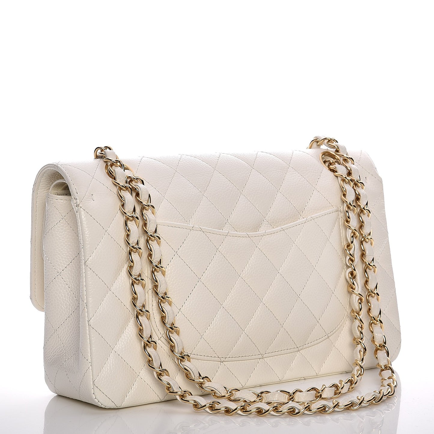 Caviar Quilted Medium Double Flap White