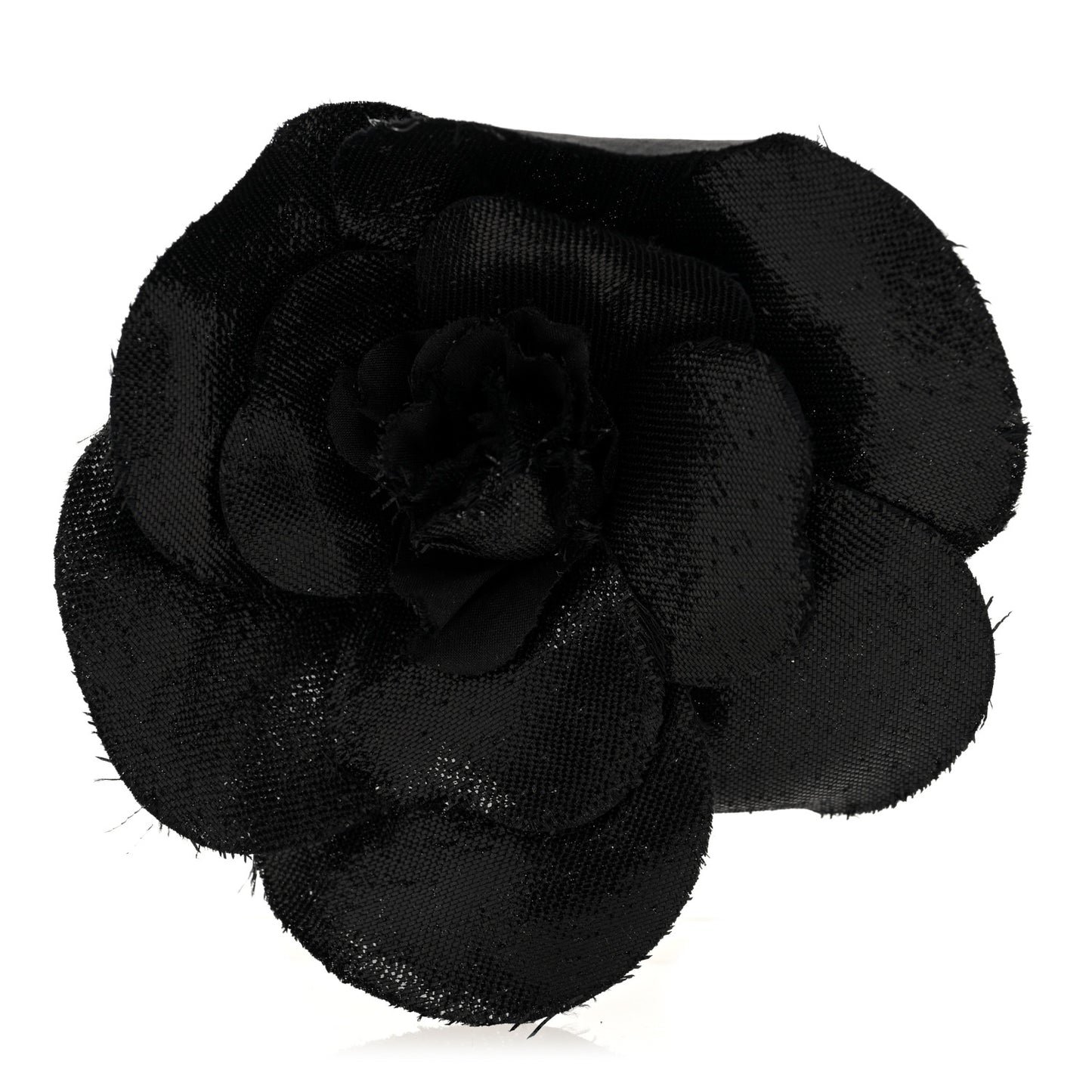 Metallic Fabric Camellia Brooch Black