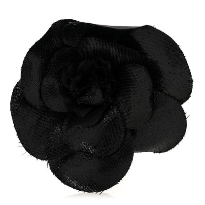 Chanel Metallic Fabric Camellia Brooch Black 1 of 3