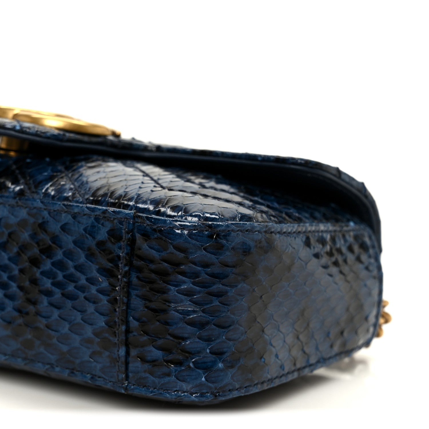 Gucci Snakeskin Matelasse Super Mini GG Marmont Shoulder Bag Blue