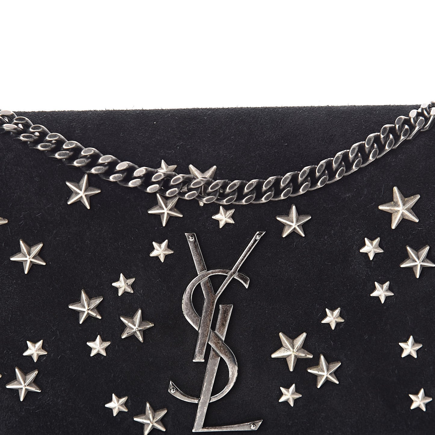 Suede Star Studded Monogram Small Kate Satchel Black