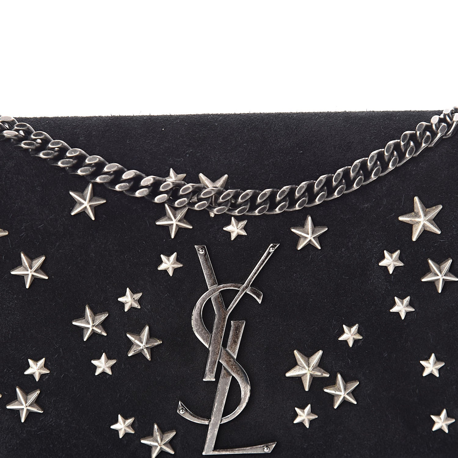 Saint Laurent Suede Star Studded Monogram Small Kate Satchel Black 8 of 9