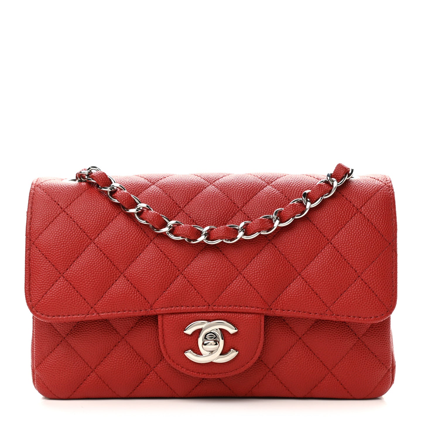 Caviar Quilted Mini Rectangular Flap Red
