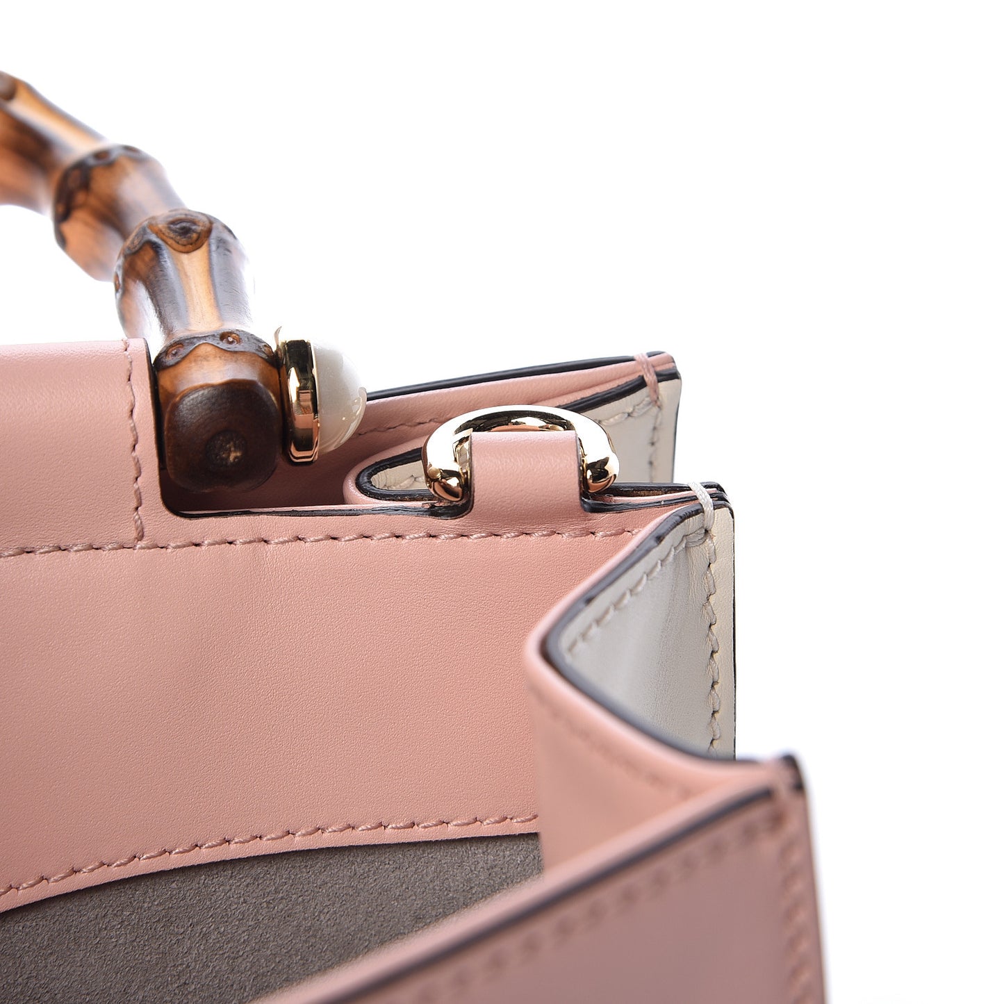 Nappa Bamboo Web Mini Nymphaea Top Handle Bag Perfect Pink Mystic White