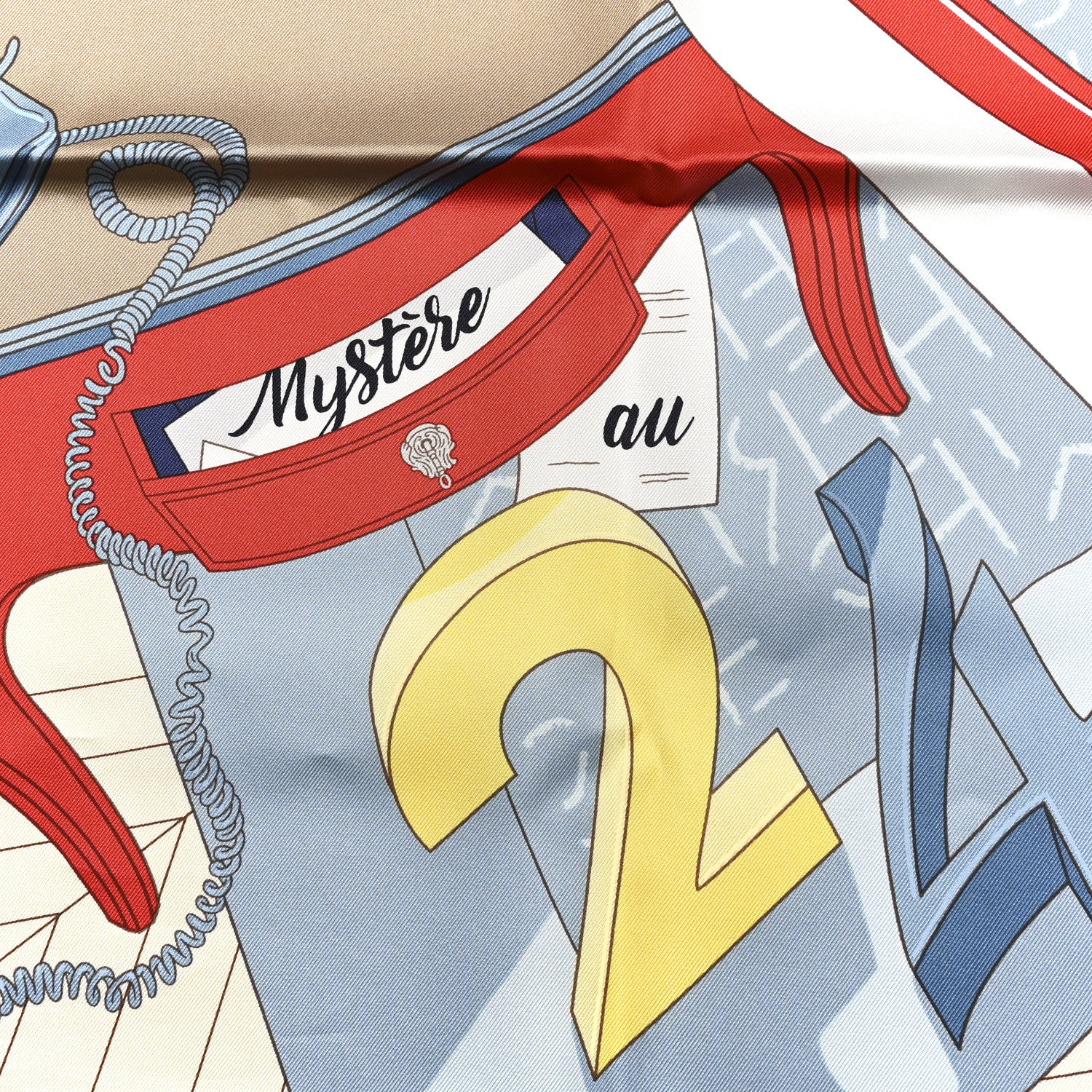 Hermes Silk Mystere Au 24 Faubourg Scarf 90 Bleu Clair Rouge White