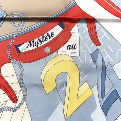 Hermes Silk Mystere Au 24 Faubourg Scarf 90 Bleu Clair Rouge White 6 of 6