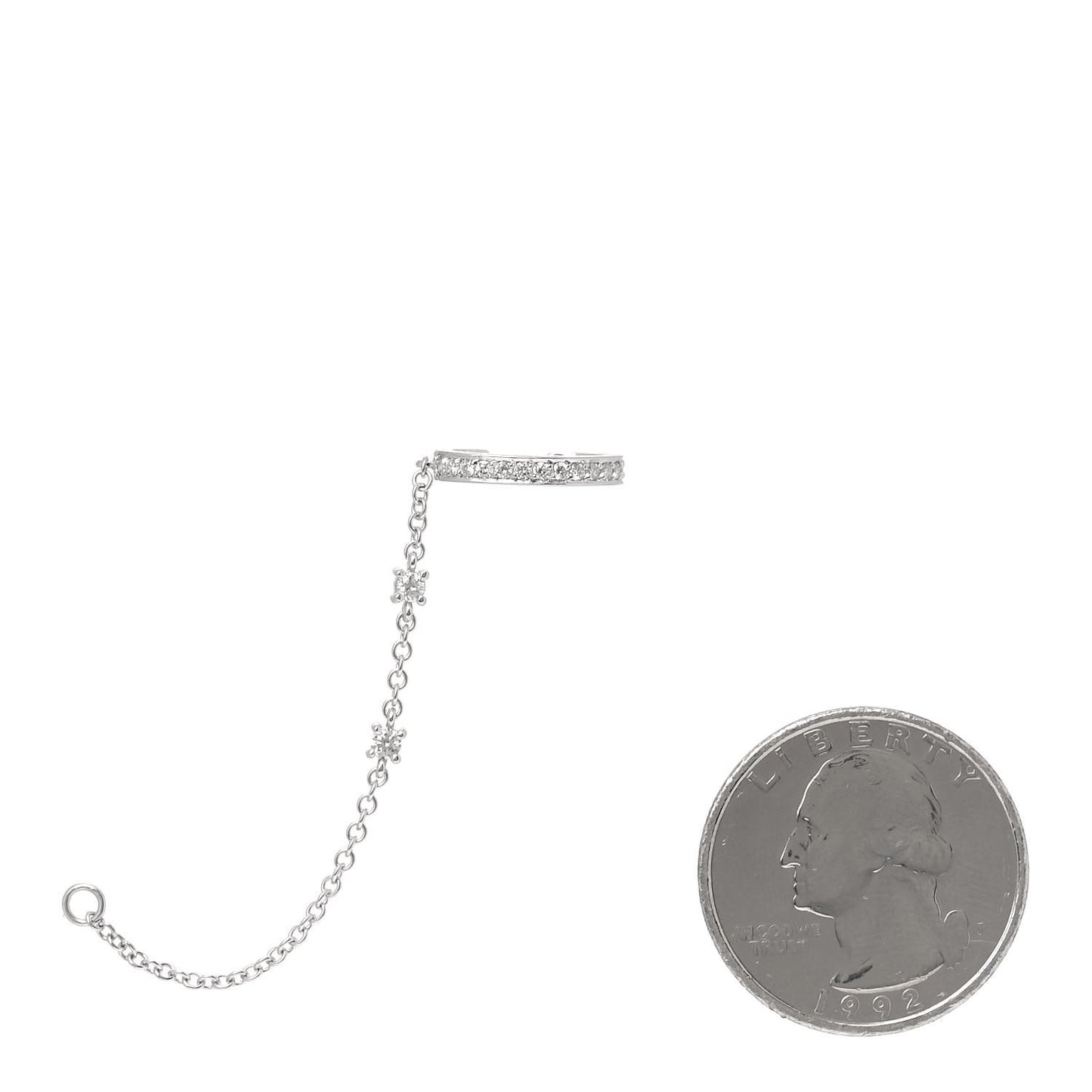 18K White Gold Diamond Chain Ear Cuff Earring