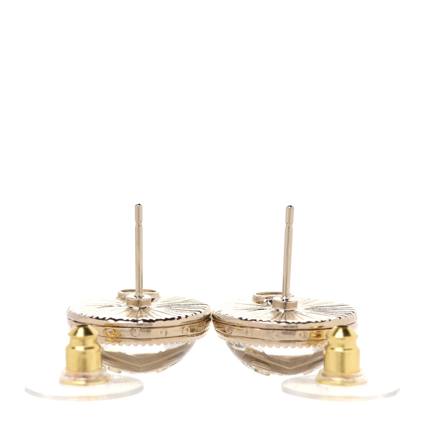Pearl Crystal CC Round Earrings Light Gold