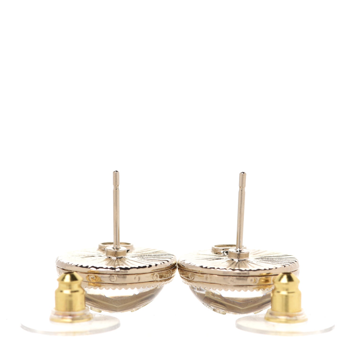 Chanel Pearl Crystal CC Round Earrings Light Gold 3 of 5
