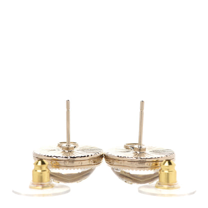 Chanel Pearl Crystal CC Round Earrings Light Gold 3 of 5