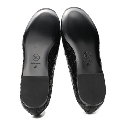 Chanel Sequin Lambskin Quilted CC Loafers 36 Black 5 of 8