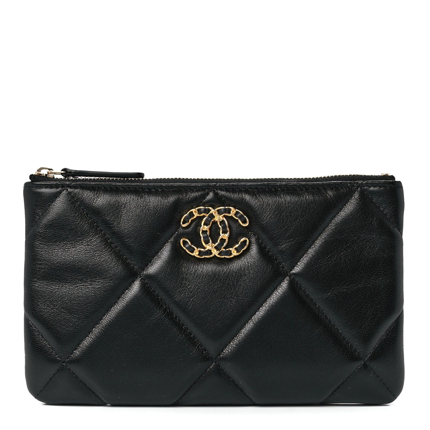 Shiny Goatskin Quilted Small Chanel 19 Pouch Black