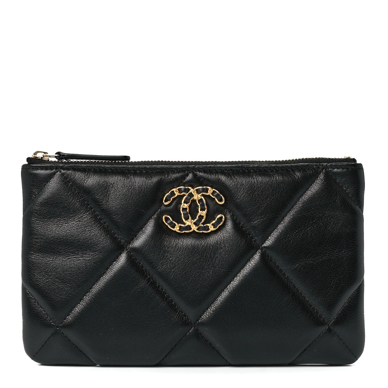 Chanel Shiny Goatskin Quilted Small Chanel 19 Pouch Black 1 of 12