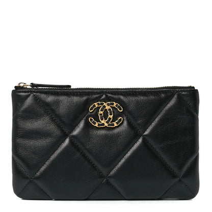 Chanel Shiny Goatskin Quilted Small Chanel 19 Pouch Black 1 of 12
