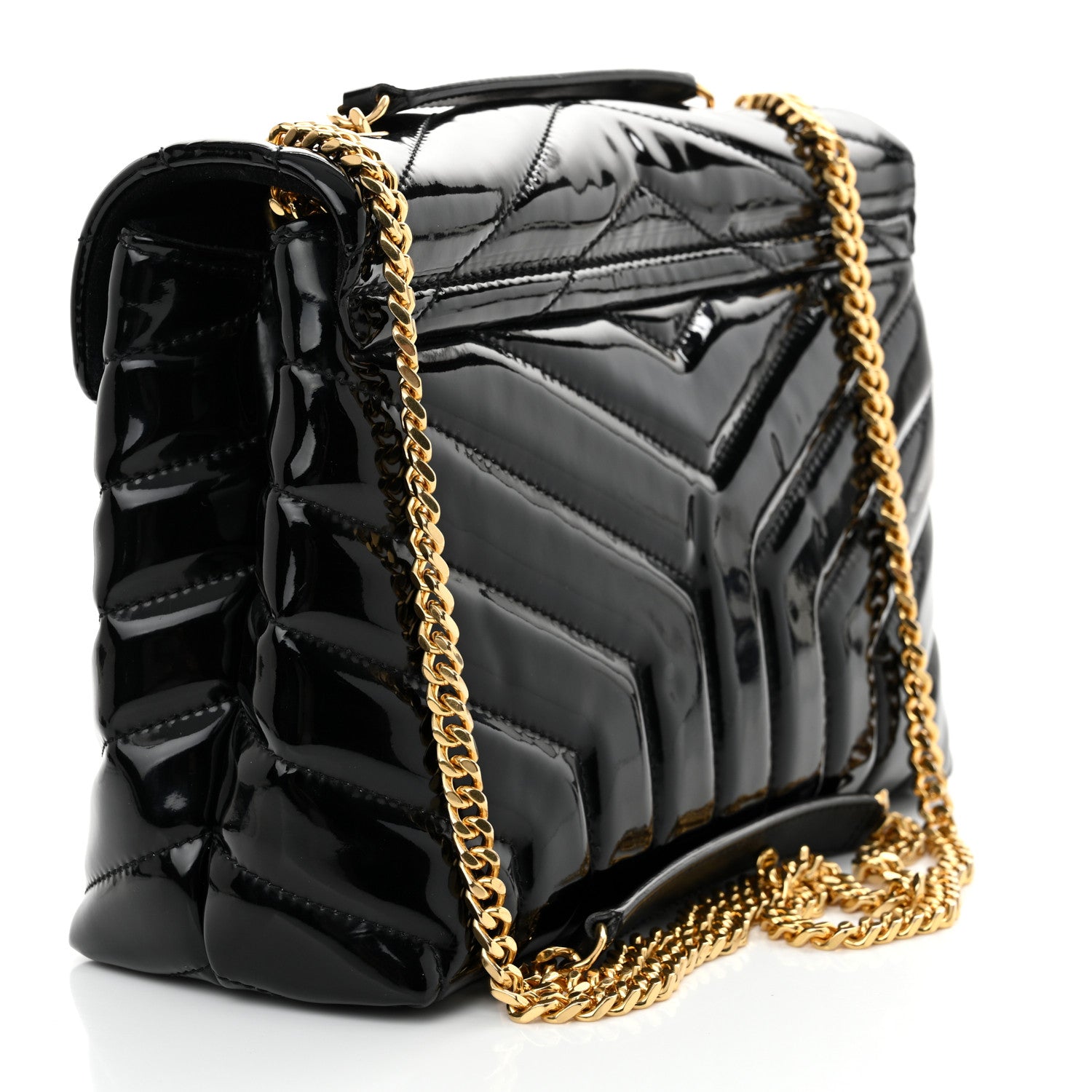 Saint Laurent Patent Y Quilted Monogram Small Loulou Chain Satchel Black 3 of 11