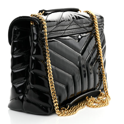 Saint Laurent Patent Y Quilted Monogram Small Loulou Chain Satchel Black 3 of 11