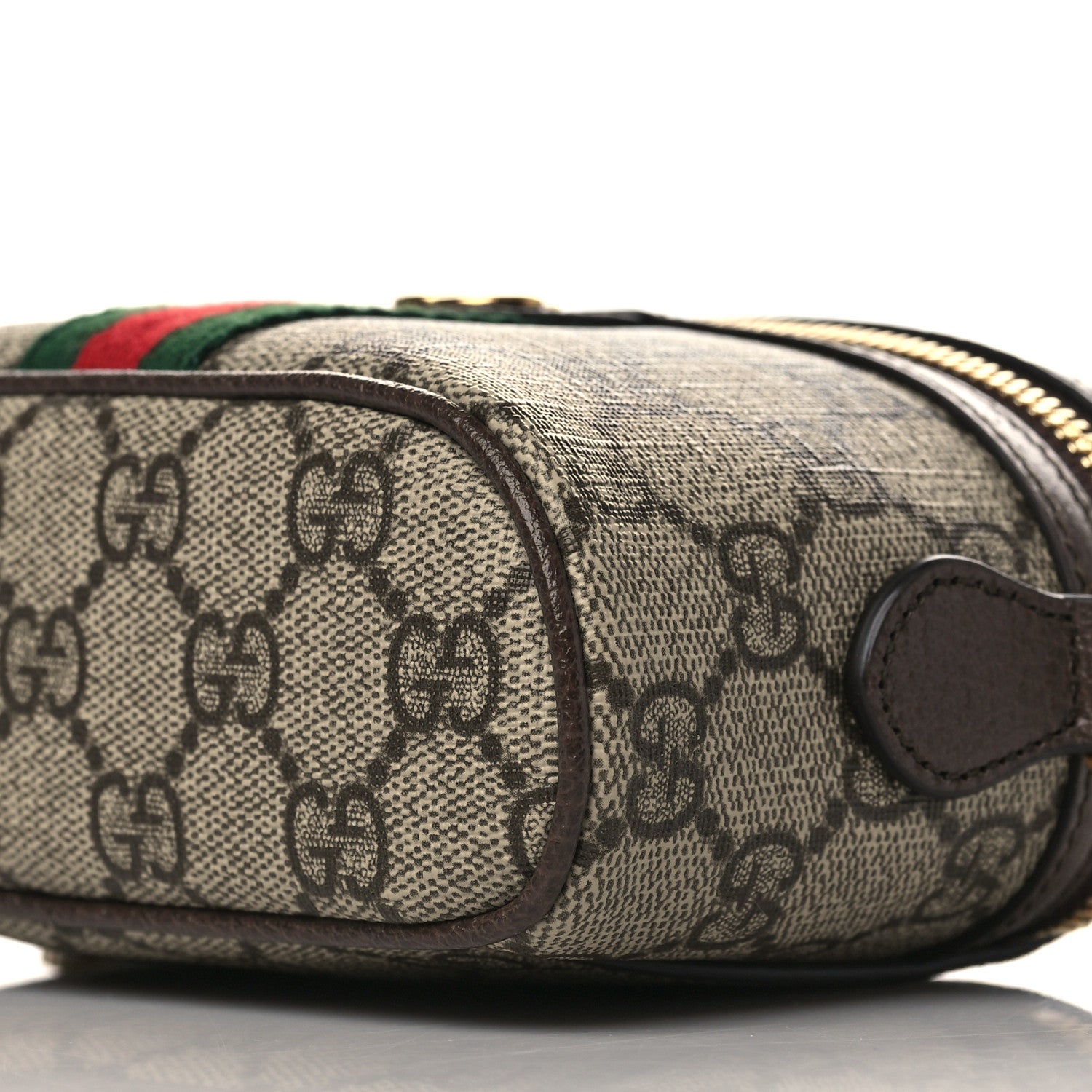 Gucci GG Supreme Monogram Textured Calfskin Web Mini Ophidia Top Handle Bag Beige Ebony New Acero 8 of 9