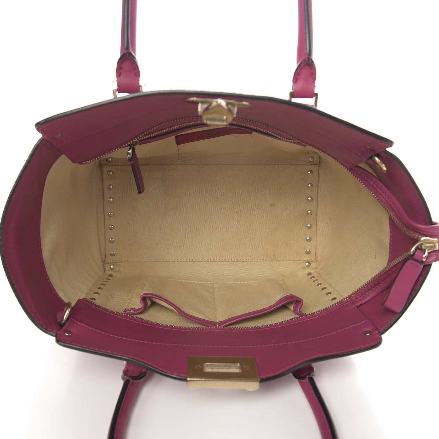 Vitello Small Rockstud Double Handle Tote Deep Cyclamin